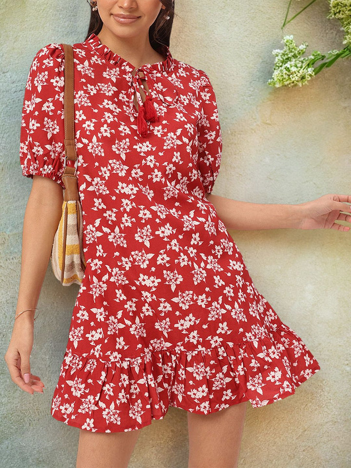 DressBerry Spring Romantics Floral Print Tie-Up Neck Mini Sheath Dress