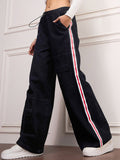 SASSAFRAS Women Cotton Comfort Wide Leg High-Rise with Side Stripe Jeans