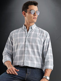 ADRO Tartan Checked Spread Collar Long Sleeves Cotton Casual Shirt