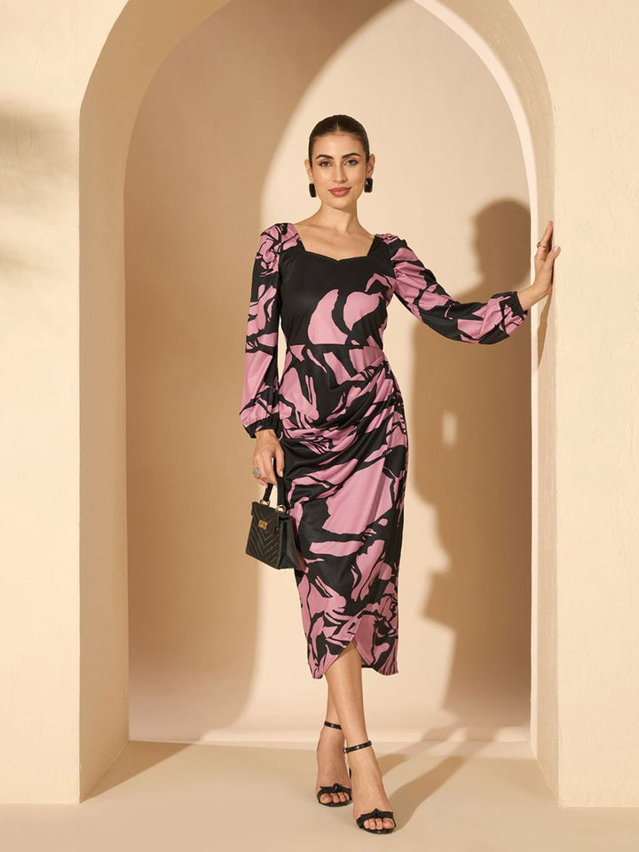 Antheaa Women Abstract Printecd Sheath Midi Dress