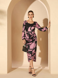 Antheaa Women Abstract Printecd Sheath Midi Dress