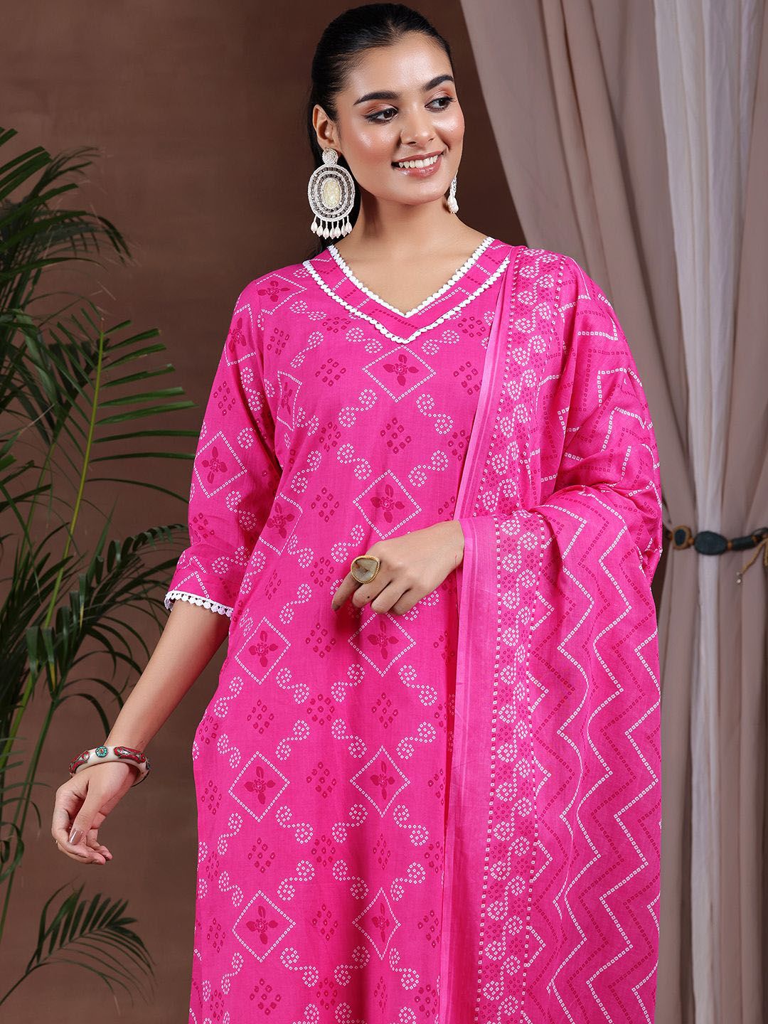 Libas Bandhani Printed Pure Cotton Kurta with Palazzos & Dupatta