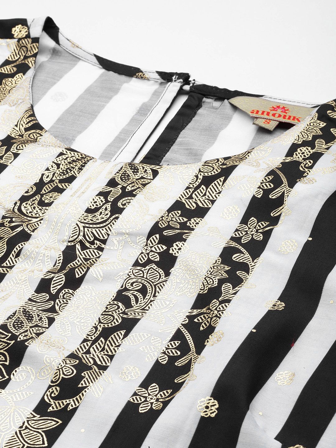 Anouk Striped & Floral Print Gotta Patti Kurta with Palazzos
