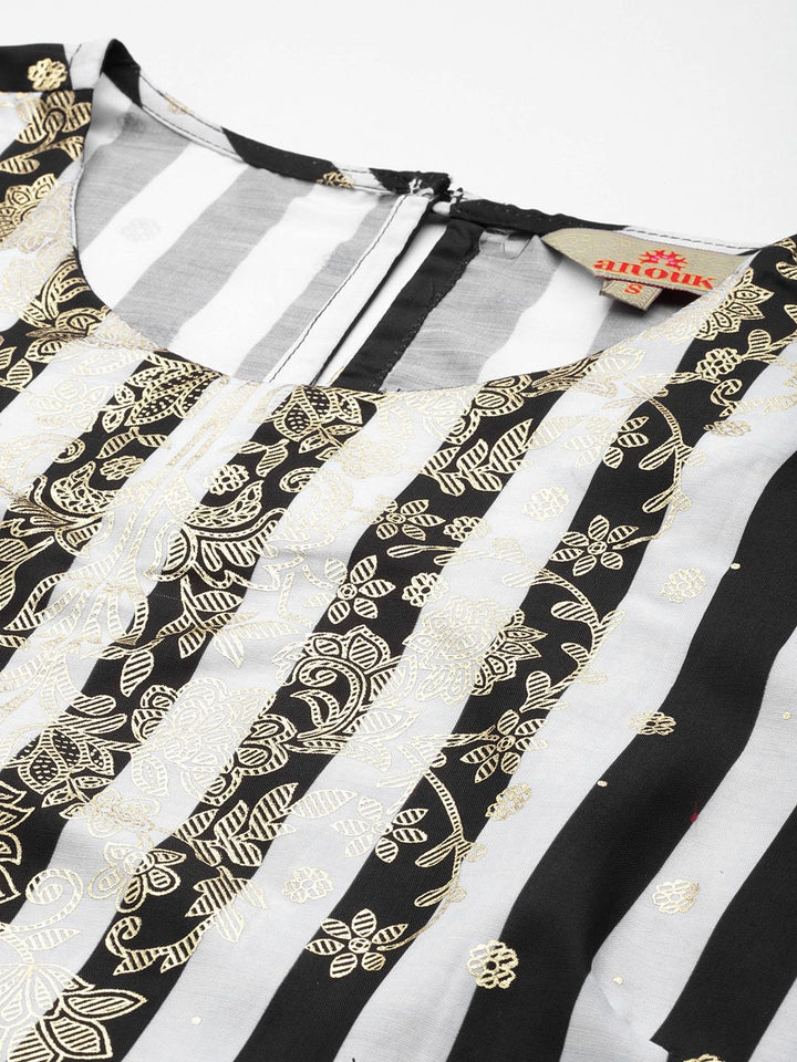 Anouk Striped & Floral Print Gotta Patti Kurta with Palazzos