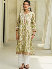 House of Chikankari Women Floral Printed Thread Work Indie Prints Kurta