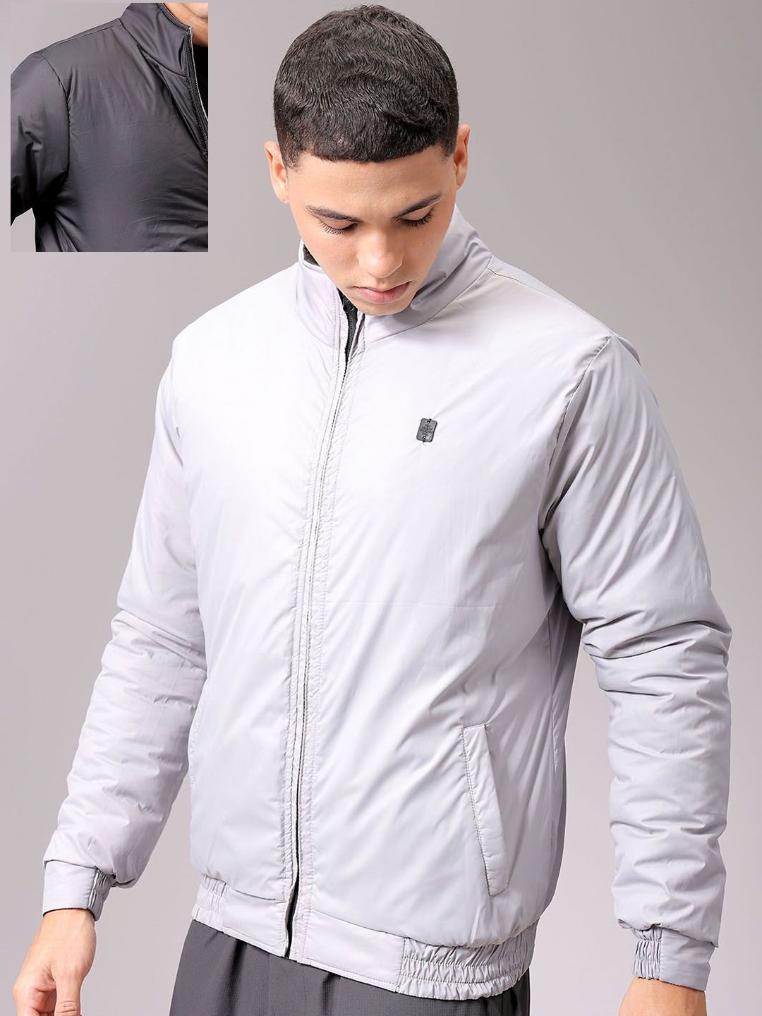 The Indian Garage Co Men High Neck Solid Revesible Bomber Jacket