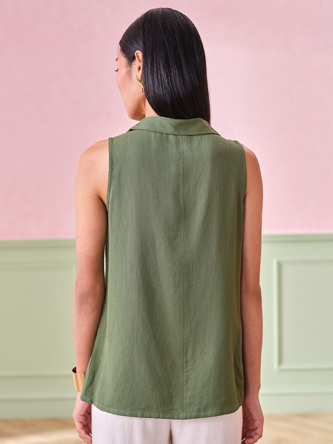 AND Women Solid Lapel Collar Top