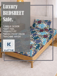 KLOTTHE Blue Floral Printed 300 TC Single  Bedsheets