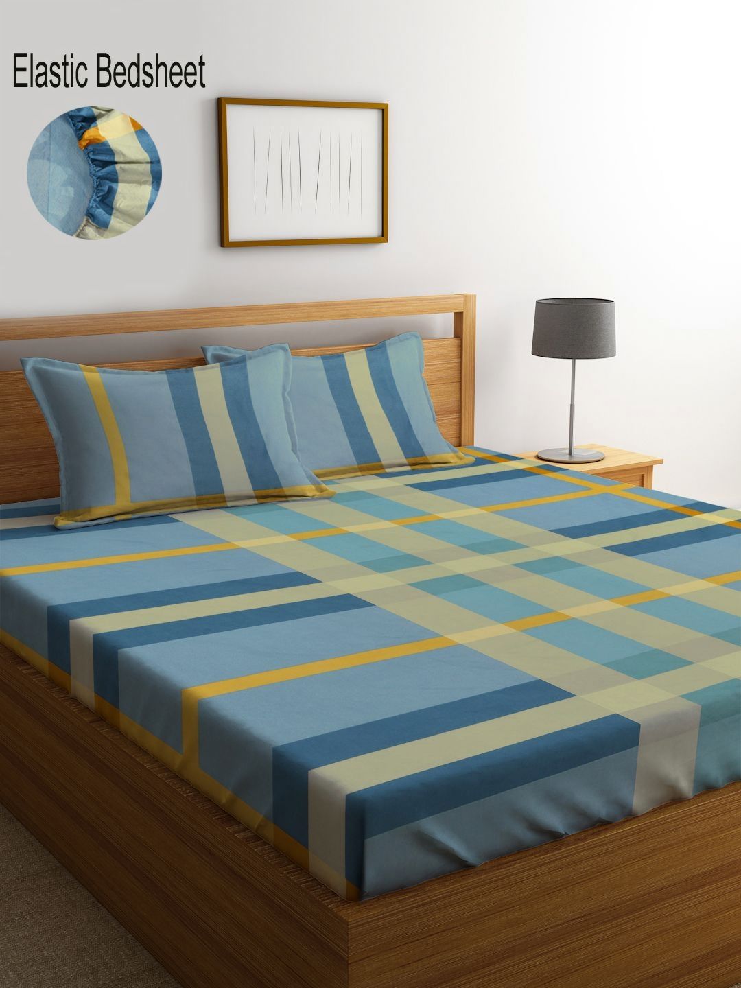 Myntra Elegant Homes Biru & Beige Printed 300 TC Set Cadar King 2.45 x 2.24 m