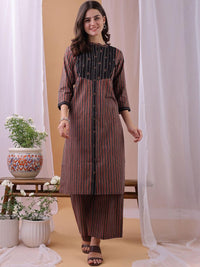 KALINI Women Printed Striped Pure Cotton Kurta with Palazzo
