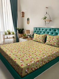 Myntra Elegant Homes Book Fold Green Cartoon Characters Polycotton 400 TC King Superfine Bedsheet with 2 Pillow Covers-98 x 87 inches