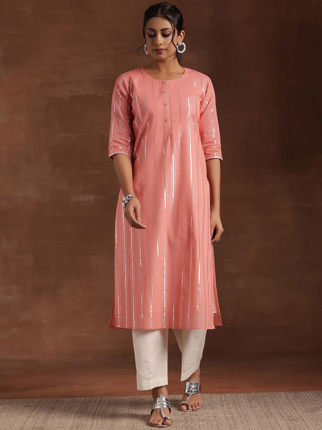 Libas Striped Gotta Patti Cotton Straight Kurta