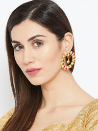 Anouk Gold-Plated Artificial Stones Studded Circular Shaped Drop Earrings