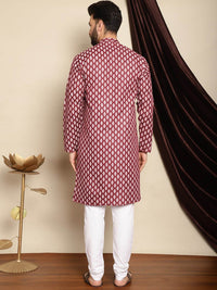 Anouk Maroon Mandarin Collar Ethnic Motifs Printed Straight Kurta with Pyjamas