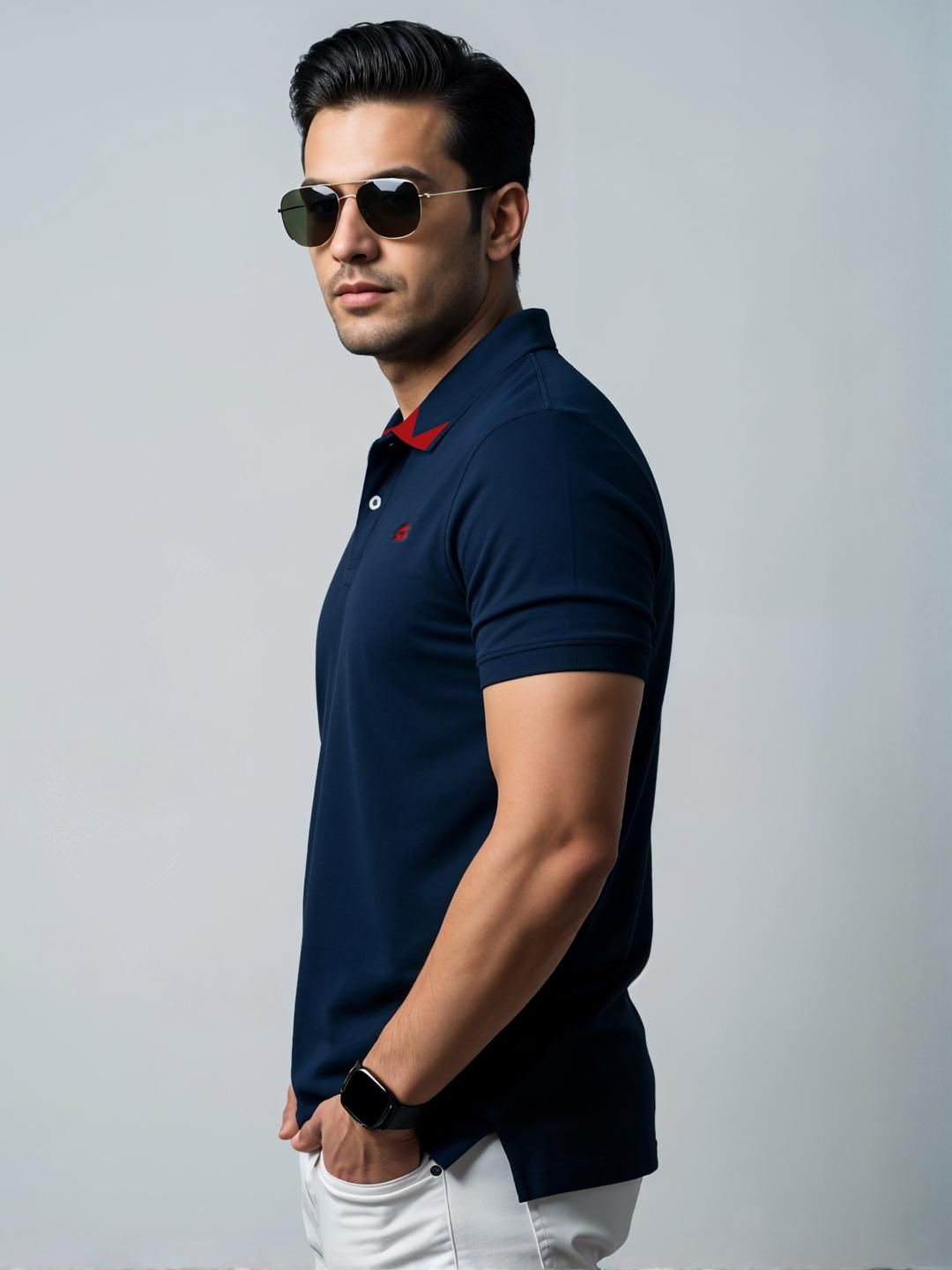 ADRO Men Navy Blue Cotton Tshirts