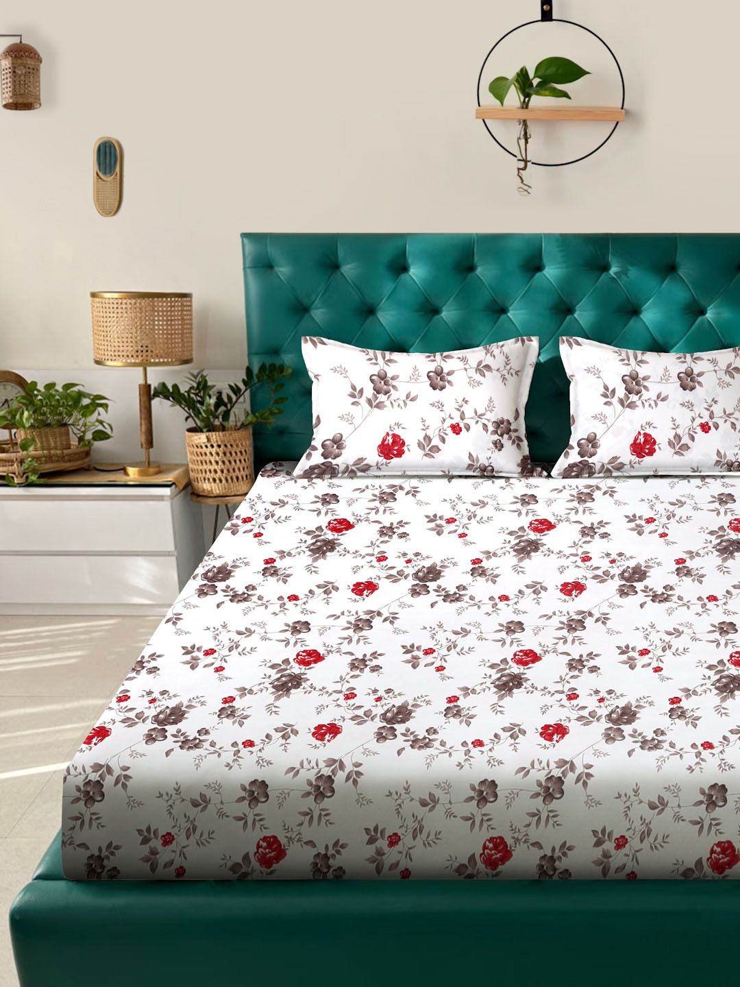 Buku Myntra Elegant Homes Lipat Putih Bercetak 300 TC Set Cadar King 2.5m x 2.25m