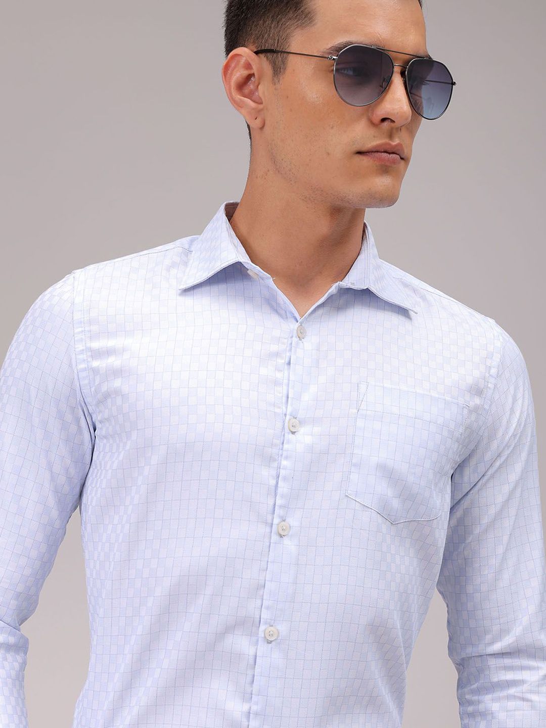 The Indian Garage Co. X Luxe Men Cutaway Collar Checked Slim Fit Formal Shirt