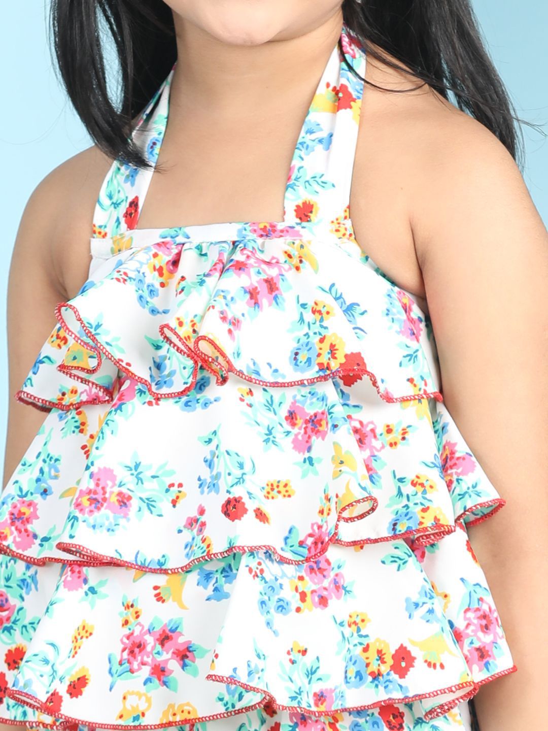 Cutiekins Girls Halter Neck Printed Basic Jumpsuit with Ruffles