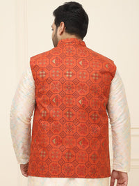 SOJANYA PLUS Lelaki Plus Size Printed Mandarin Collar Nehru Jaket
