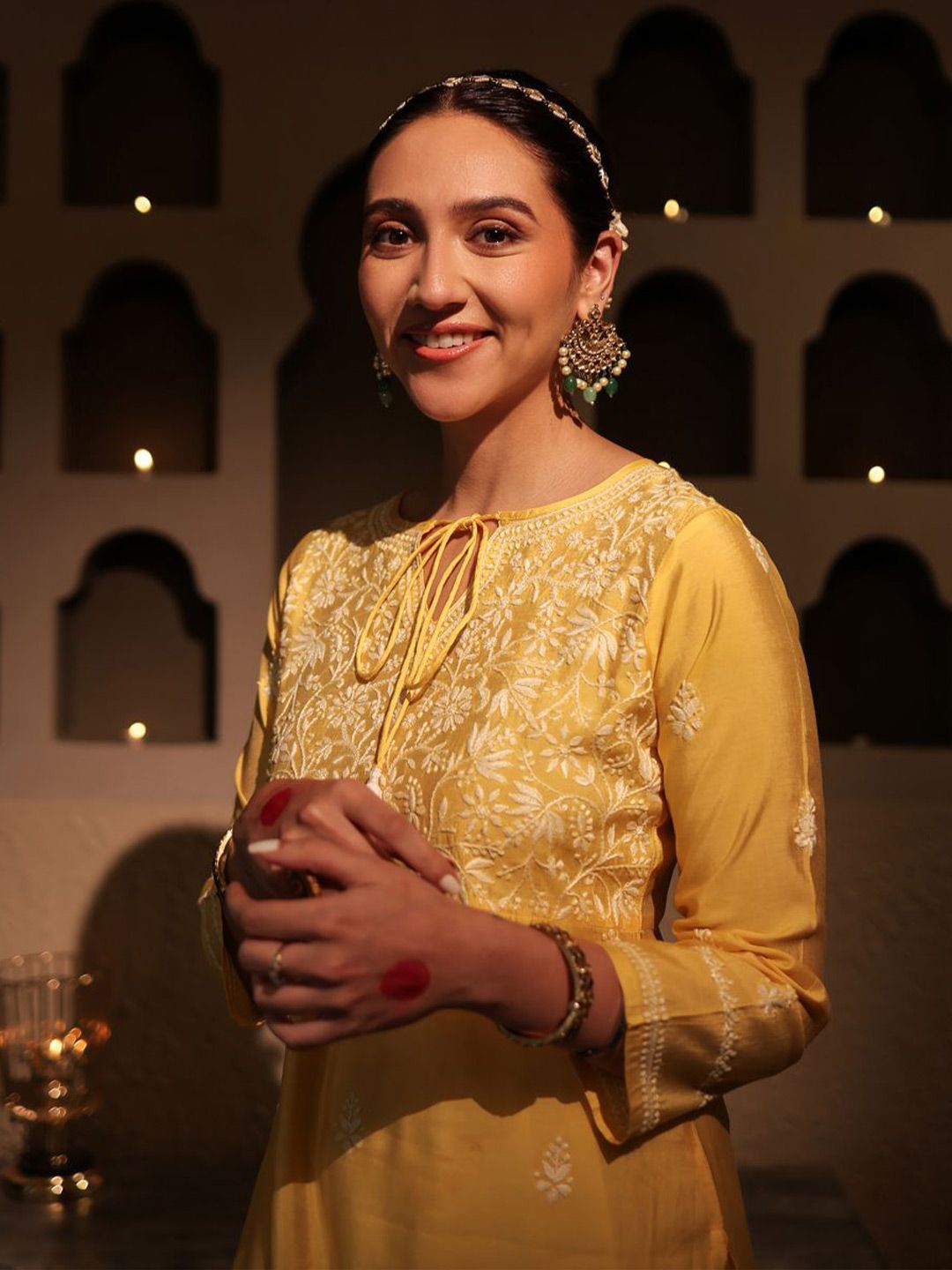House of Chikankari Women Yellow Printed Cotton A-Line Kurta