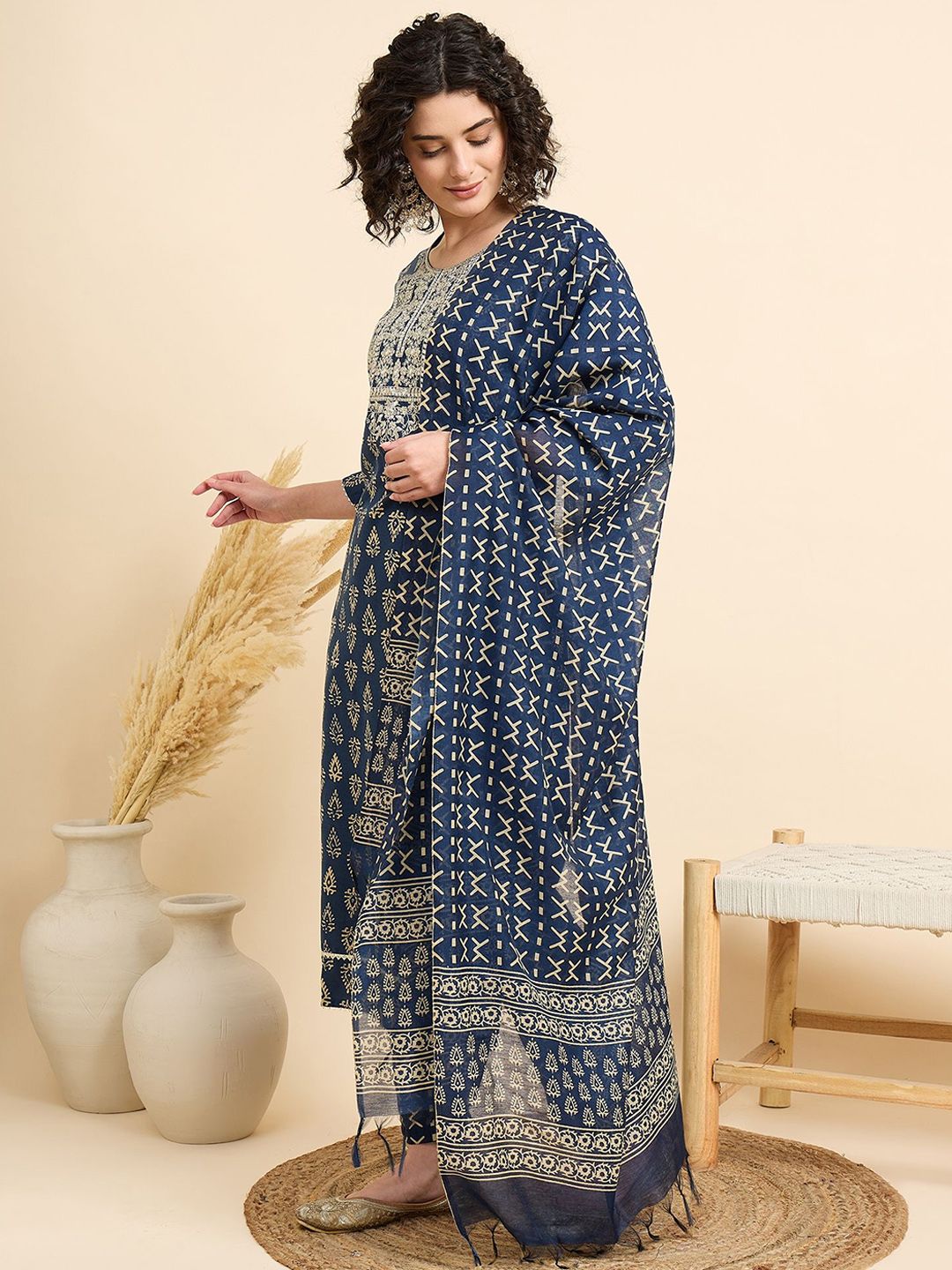 KALINI Women Ethnic Motifs Printed Regular Kurta with Trousers & With Dupatta