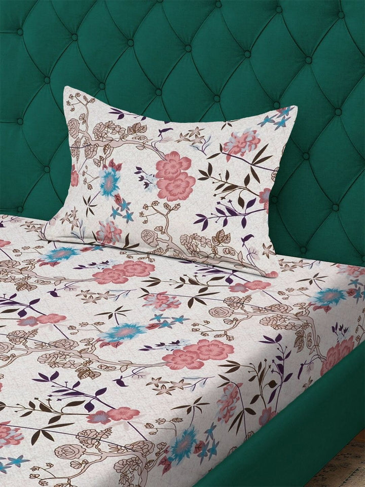 KLOTTHE Pink Floral Printed Flat 300 TC Single Cadar Halus Dengan Sarung Bantal