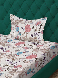 KLOTTHE Pink Floral Printed Flat 300 TC Single Cadar Halus Dengan Sarung Bantal