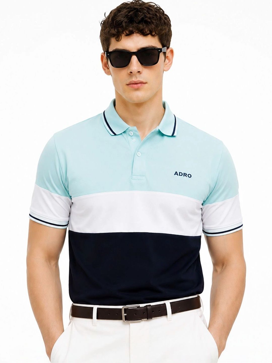 ADRO Men Colourblocked Polo Collar T-shirt