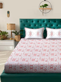 KLOTTHE Red Geometric 400 TC Cadar Katil King dengan 2 Sarung Bantal