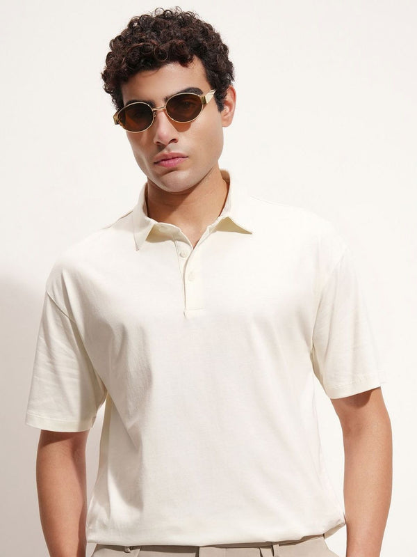 HIGHLANDER Polo Collar Drop-Shoulder Sleeves Relaxed Fit Cotton T-shirt