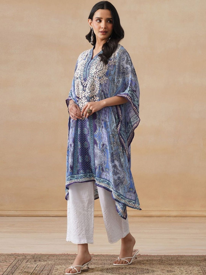 House of Chikankari Women Green Printed Crepe Kaftan Kurta