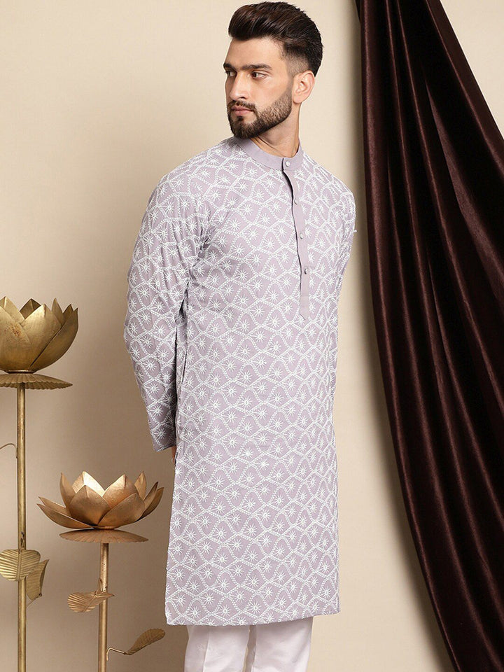 Anouk Ethnic Motifs Embroidered Band Collar Cotton Regular Kurta
