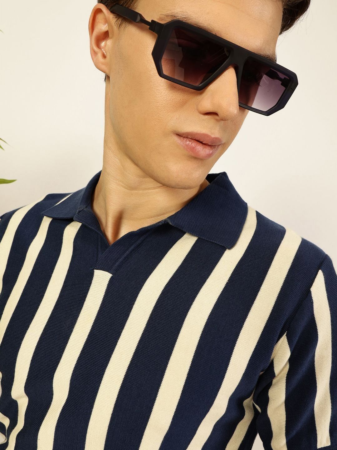 Thomas Scott Men Bio Finish Striped Polo Collar Cotton T-shirt