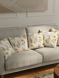 URBAN SPACE White & Green 5 Pieces Floral Printed Cotton Square Cushion Covers