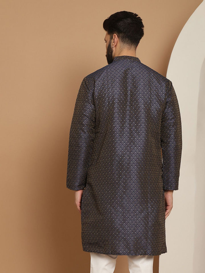Anouk Men Navy Blue Flared Sleeves Kerja Benang Kurta