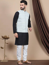 Anouk Black Ethnic Motifs Embroidered Pure Cotton Straight Kurta with Churidar
