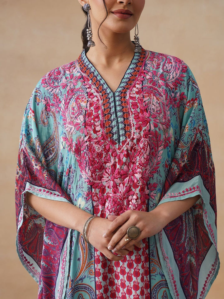 House of Chikankari Women Printed Chikankari Crepe Kaftan Kurta