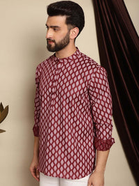 Anouk Maroon Etnik Motif Bercetak Cotton Linen Kurta Pendek