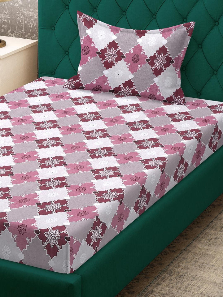 KLOTTHE Pink Geometric Cotton Single Bedsheets