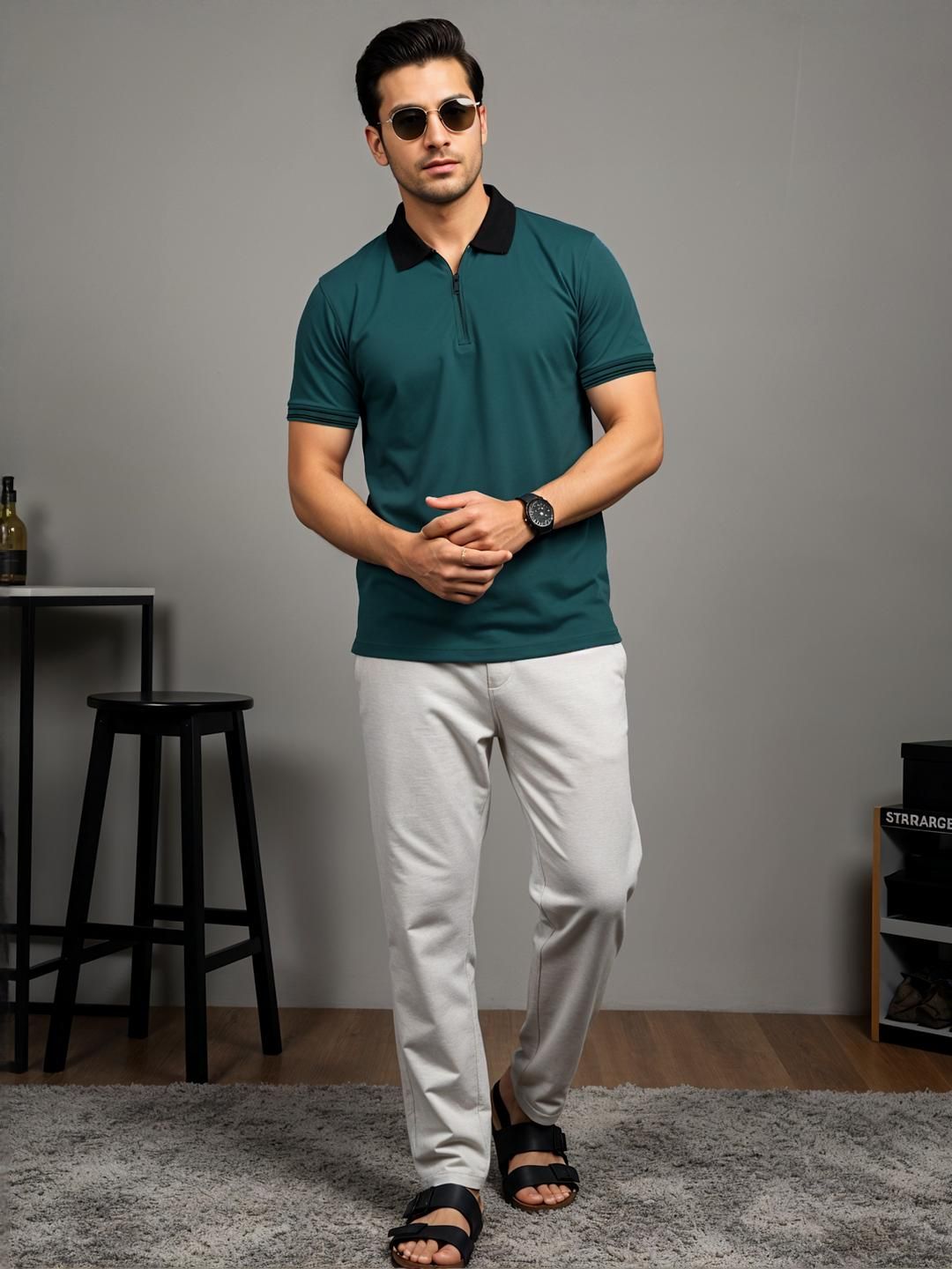 ADRO Men Teal Cotton Tshirts
