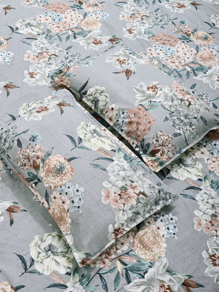 Myntra Elegant Homes Grey & Floral 300 TC King Bedsheet with 2 Pillow Covers