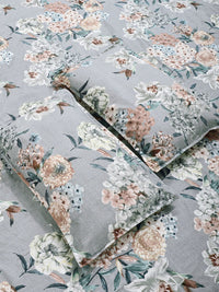 Myntra Elegant Homes Grey & Floral 300 TC King Bedsheet with 2 Pillow Covers