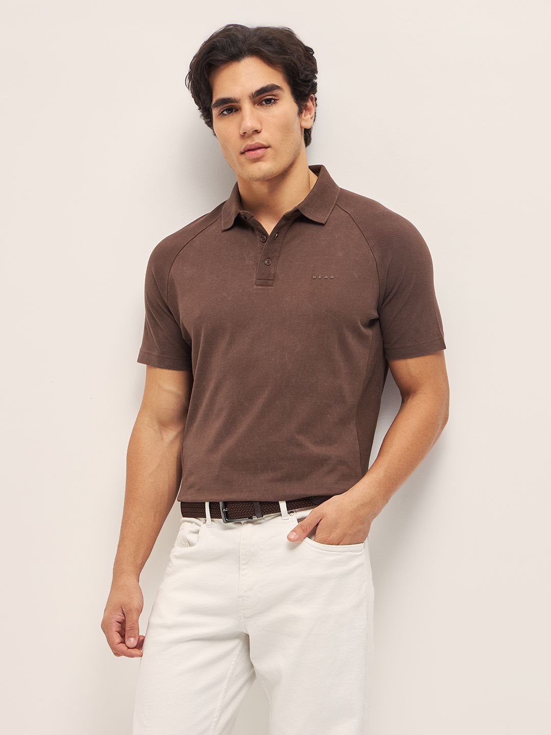 THE BEAR HOUSE Men Solid Regular Fit Polo Collar T-Shirt