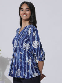 W Print Puff Sleeve Empire Top