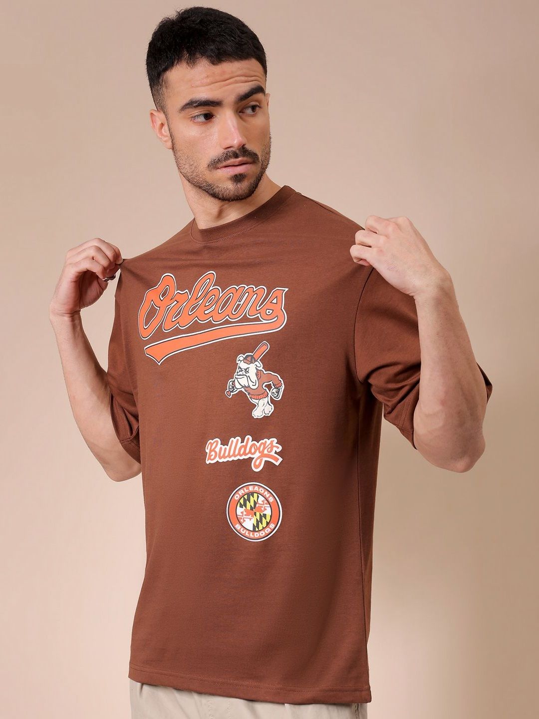 The Indian Garage Co Men Typography Printed Round Neck Cotton Oversized T-shirt