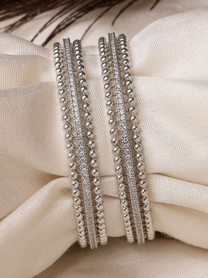 KARATCART Set Of 2 Silver-Plated Cubic Zirconia Studded Bangles