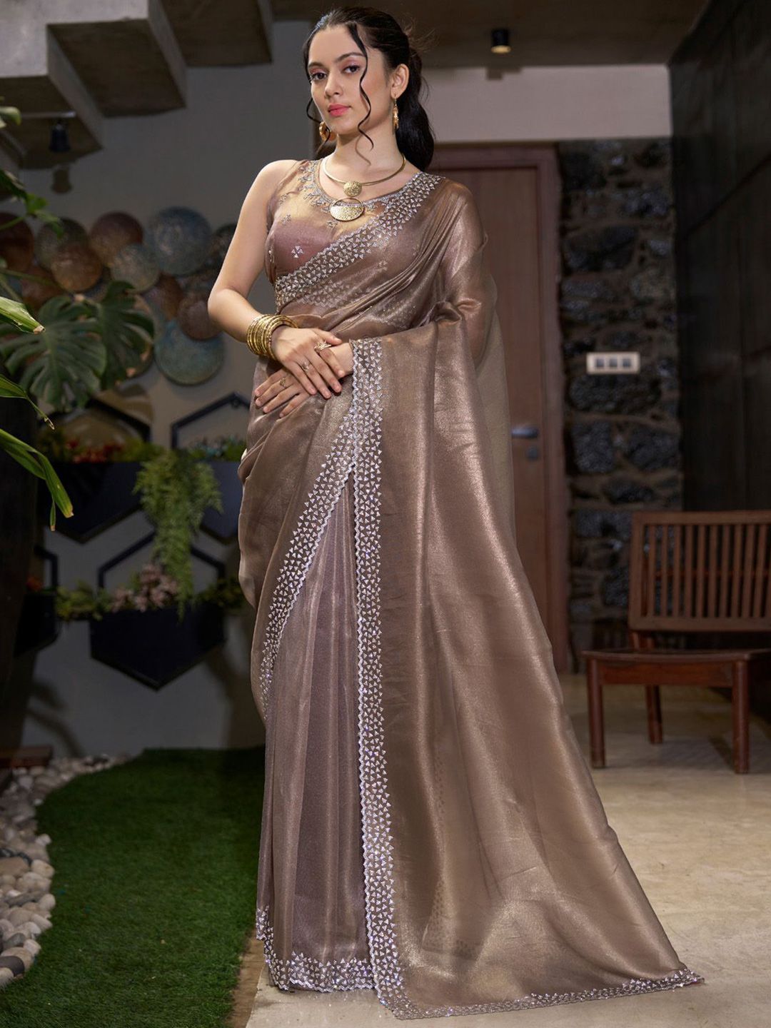 Saree mall Embellished Beads and Stones Organza Sarees