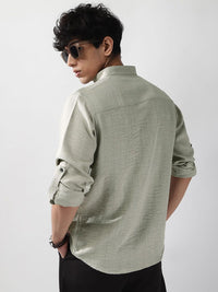 Urbano Fashion Men Beige Solid Linen Full Sleeve Relaxed Fit Mandarin Collar Casual Shirt