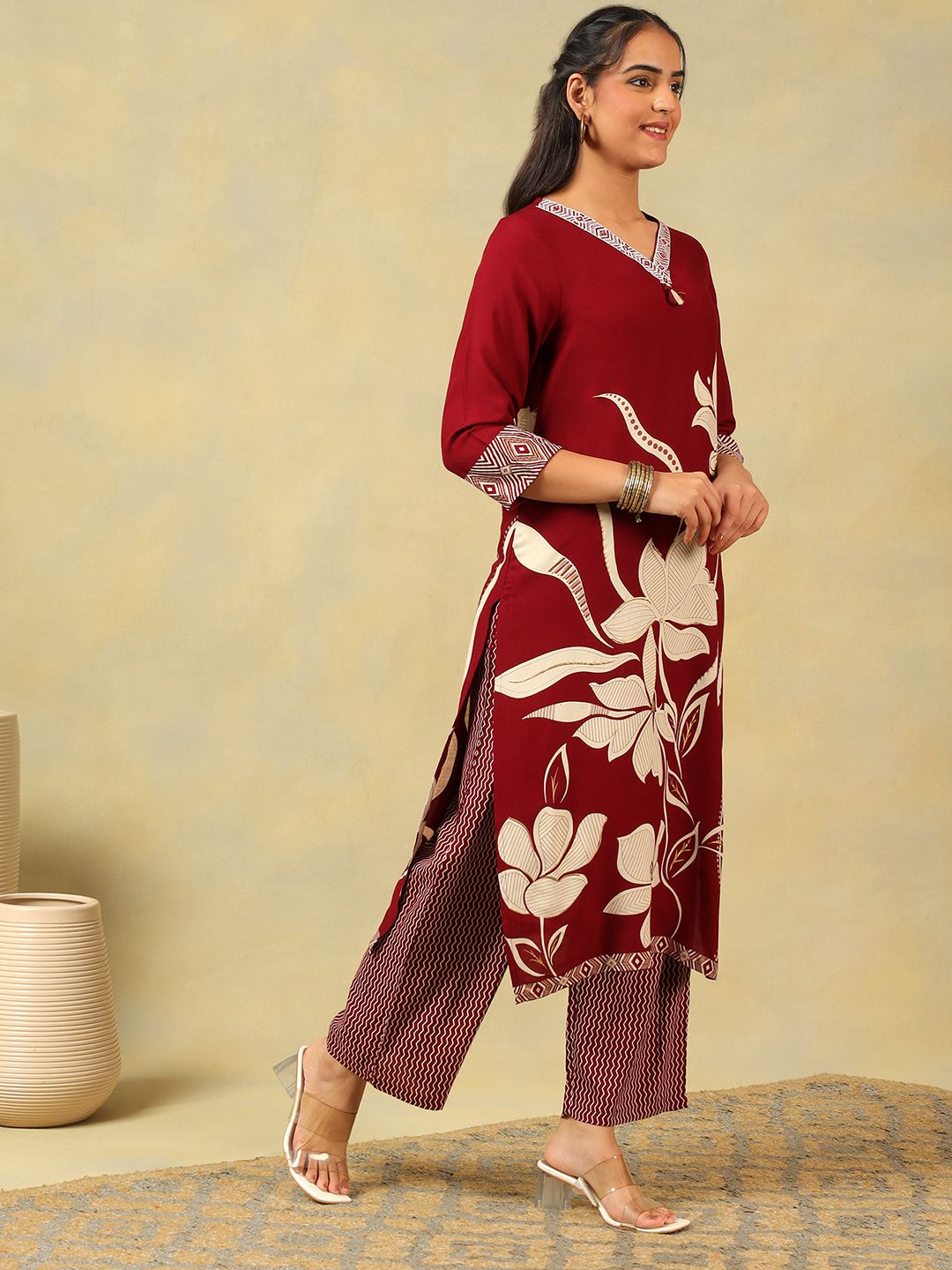 Kurta Kapas Tulen Bercetak Wanita Mamicha dengan Seluar