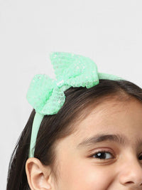 Nauti Nati Girls Green Mesh Embellished Sequin Party Frock With Headband